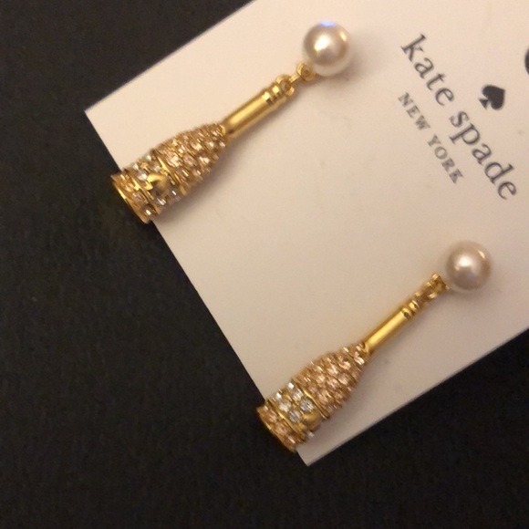Kate Spade Winter Carnival Champagne Drop Earrings Crystal & Faux Pearl NWT - Picture 12 of 13